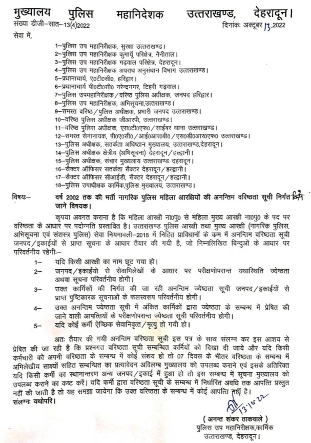 बधाई! Uttarakhand Police में तैनात इन कार्मिकों की पदोन्नति सूची जारी, देखें लिस्ट